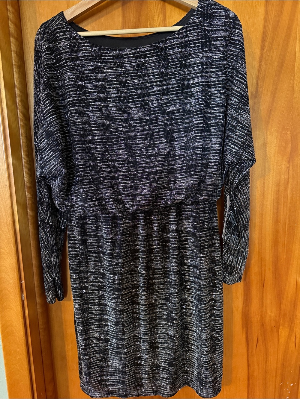 Jessica Howard Black with Silver Metallic Thread Long-Sleeve Dress